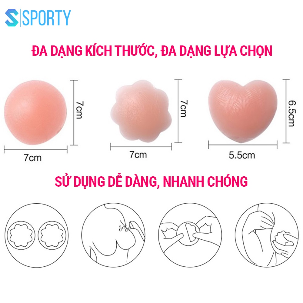 Miếng dán ngực silicon ML7 độ bám dính cao, che kín an toàn tuyệt đối SPORTY sử dụng nhiều lần