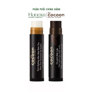 Combo son dưỡng dầu dừa cocoon và tẩy tế bào chết môi làm sạch và dưỡng ẩm môi - HUNOXA