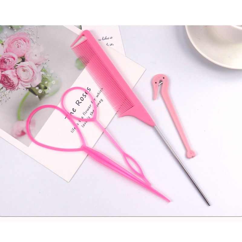 ⚝⚝Richh 4 Dây Buộc Tóc Tẩy Cắt Kim Loại Đuôi Lược Pháp Bím Tóc Dụng Cụ Tạo Kiểu Tóc