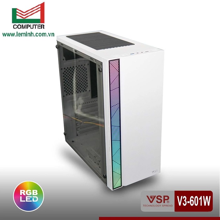 Vỏ case PC thùng máy tính chính hãng Case VSP V3-601W White Dãy LED RGB ...