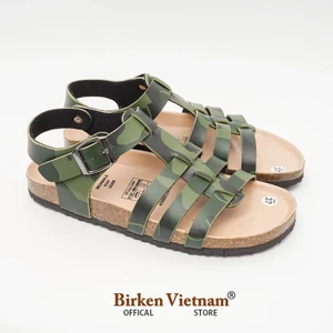 R12 -  Sandal Birken Đế Trấu BIOLINE Camo Rằn Ri Thiết Kế Unisex Nam nữ Quai Chiến Binh Da PU cao cấp
