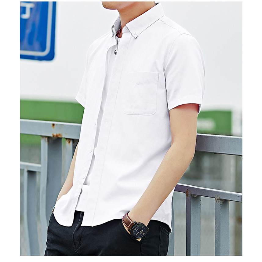Áo Sơ Mi Tay Ngắn Thời Trang Hàng Sẵn Có Nam Hàn Quốc Thường Ngày Màu Xám Trắng Công Sở Áo Sơ Mi Kurta M-4XL Áo Sơ Mi Trơn