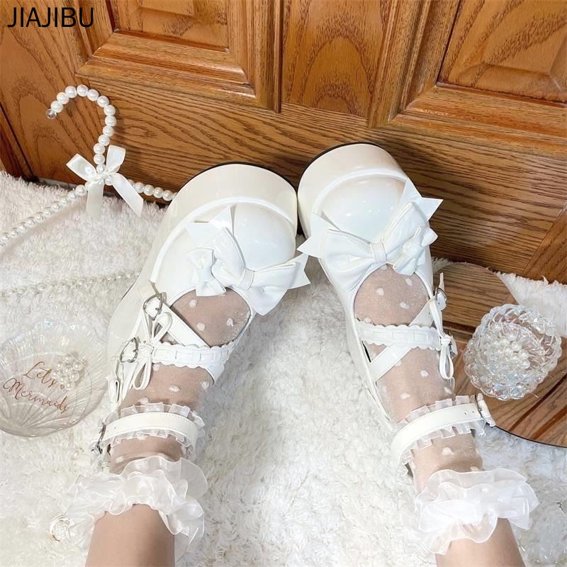 Giày Lolita Phong Cách Công Chúa Dễ Thương Giày Cosplay Giày Da Nơ đen Giày đồng Phục JK Nhật Bản Harajuku Style Pink Platform Mary Jane Shoes Soft Sole Doll Shoes Muffin Shoes Giày Công Chúa Trắng Giày Da Phong Cách Thủy Thủ Phong Cách Nhật Bản