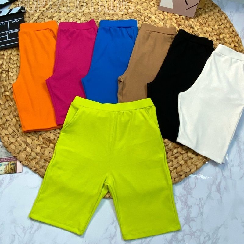 Quần Legging Nữ Lửng Thun Gân Cao Cấp Biker Đùi Ngố Cạp Cao Ôm Dáng Bigsize Có Túi Q29 ESHOP