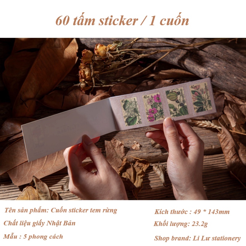 Sticker trang trí vintage cuốn 60 nhãn dán HD197-K70 DIY sổ tay Bullet Journal album vintage scrapbook.