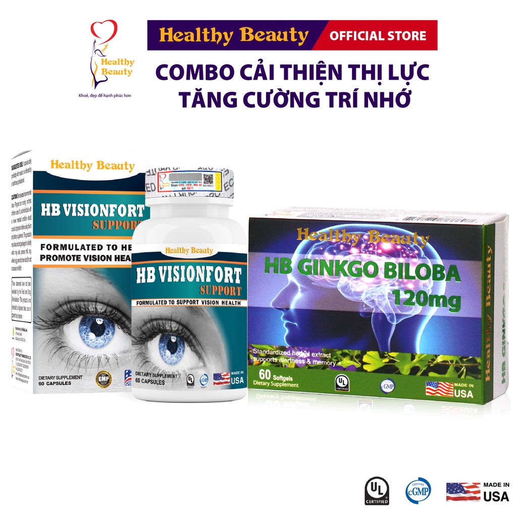 Ảnh Combo HB Ginkgo Biloba 120Mg & HB Visionfort Support Healthy Beauty Giúp Tăng Cường Trí Nhớ Cải Thiện Thị Lực 1