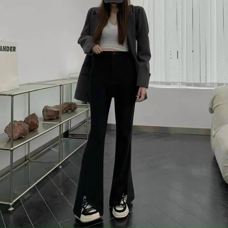 quần vải ống loe xẻ tà ulzzang kèm bảng size ở cuối