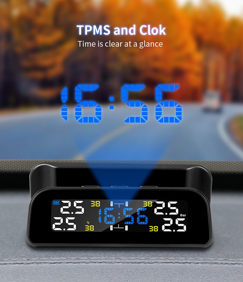 Mô tả Hệ Thống Giám Sát Áp Suất Lốp Xe Hơi TPMS Thông Minh Sạc Năng Lượng Mặt Trời Tự Động Màn Hình LCD Với 4 Cảm Biến - 2