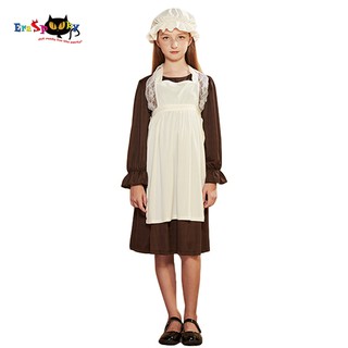 Trang phục thời Victoria cho trẻ em Cô gái Cinderlla Rags Nông dân trang phục phục vụ Cosplay Halloween Maid Fancy Dress For Girls Victoria Apron With Hat
