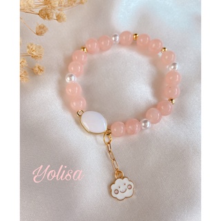 Vòng tay nữ handmade đá màu nude nữ tính - charm đám mây