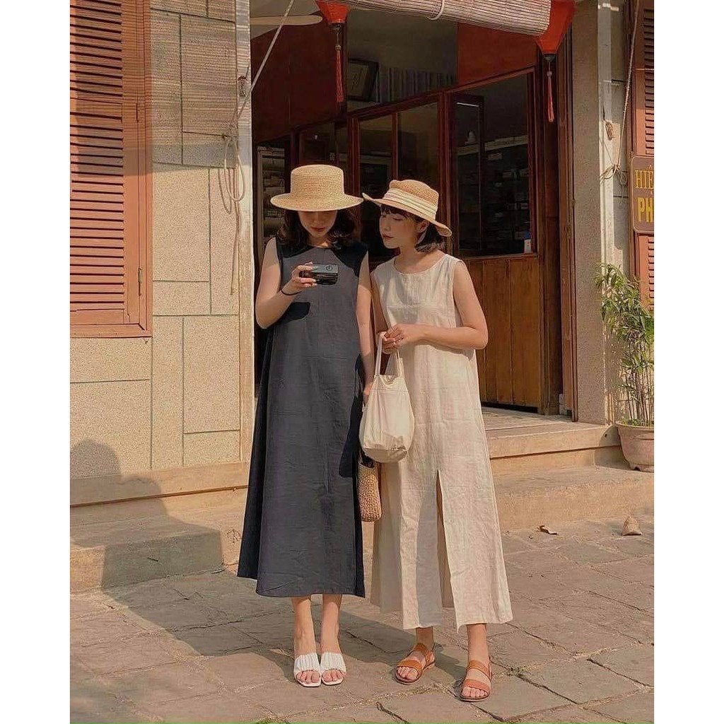 ĐẦM LINEN SUÔNG HAI MÀU ĐEN NUDE - LIM DRESS