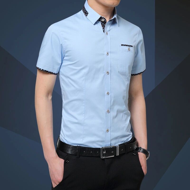 #Giá Thấp Cho Điện Thoại# Áo Sơ Mi Cotton Ngắn Tay Có Túi Thời Trang Công Sở Cho Nam