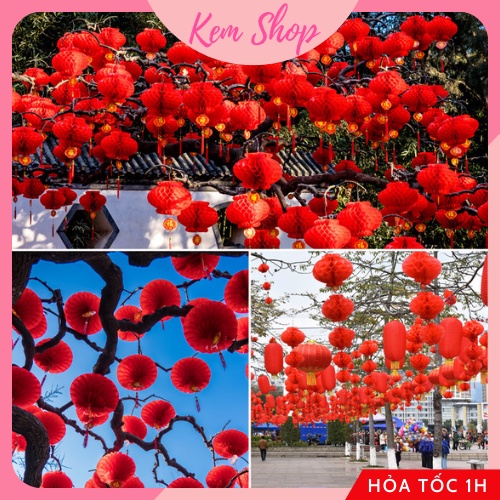 [Giá sỉ] Set 50 đèn lồng nilong đỏ chữ Phúc loại thường chống nước trang trí cưới hỏi, trung thu - K299
