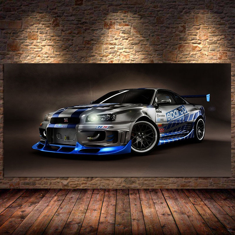 Skyline GTR R34 Xe Thể Thao Áp Phích Vải Trang Trí In Tranh Nghệ Thuật Treo Tường Trang Trí Nhà Cho Phòng Khách Hình Ảnh Trang Trí