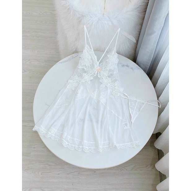Váy ngủ lụa hai dây voan hoa phối ren cao cấp Váy mặc nhà sexy quyến rũ sang chảnh