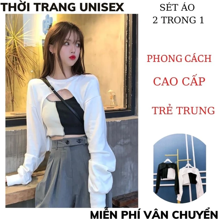 Sét áo croptop khoét ngực kèm áo 3 lỗ phối màu, set áo crt 2 món áo ngoài kèm áo trong chất da cá đẹp dầy mịn TT1989
