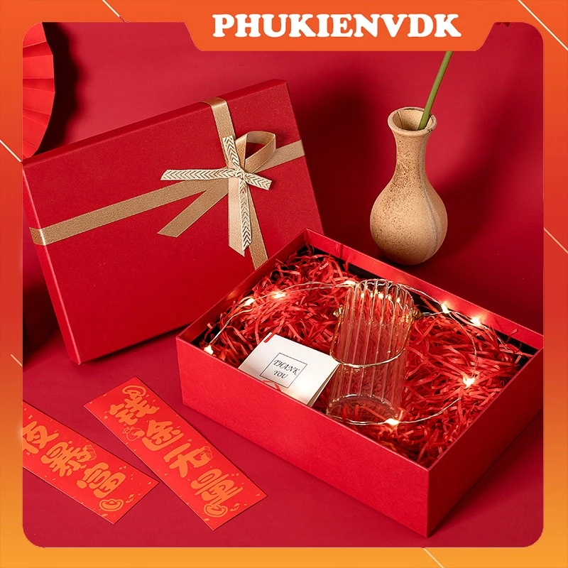 Hộp quà tặng hộp quà tết hộp quà Noel Valentine hộp quà sinh nhật gắn nơ màu đỏ