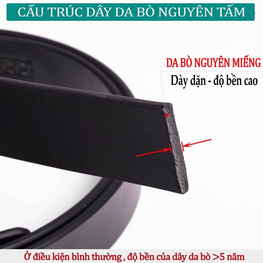 Ảnh Thắt lưng nam da bò nguyên tấm L110 màu đen khoá tự động nhiều mặt lựa chọn Bụi leather bảo hành 12 tháng 2