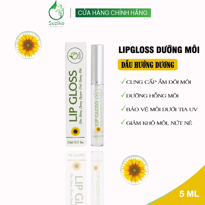 LipGloss dầu hướng dương SUZIKO nguyên chất từ thiên nhiên giúp dưỡng ẩm cải thiện môi khô 5ml