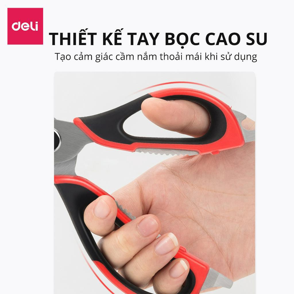 Kéo bếp lưỡi thép không gỉ tháo dời Deli Kéo cắt gà thịt, xương cạo vảy cá, mở nắp chai, kéo đa năng cao cấp - 77770