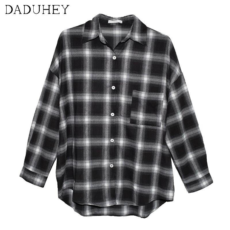 Ảnh Áo khoác sơ mi DADUHEY tay dài kẻ sọc ca rô kiểu retro Hàn Quốc cá tính cho nam và nữ 3 màu lựa chọn 2