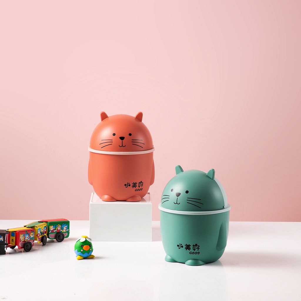 Ảnh Thùng rác mini JUJIAJIA dễ thương sáng tạo có nắp cho kí túc xá và phòng ngủ 4