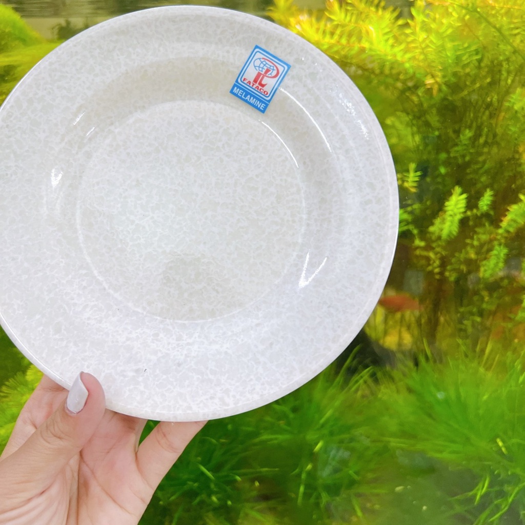 Dĩa Cạn Tròn Nhựa Melamine Vân Đá Trắng  Cao Cấp đủ size Fataco Việt Nam