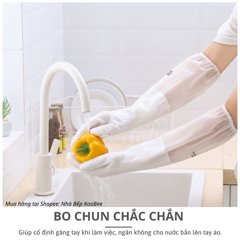 Găng Tay Rửa Bát Cao Su Dài KOOBEE – Lót Bông Nỉ, Siêu Dai Không Mùi, Rửa Bát Mùa Lạnh Không Buốt Tay (NB38)