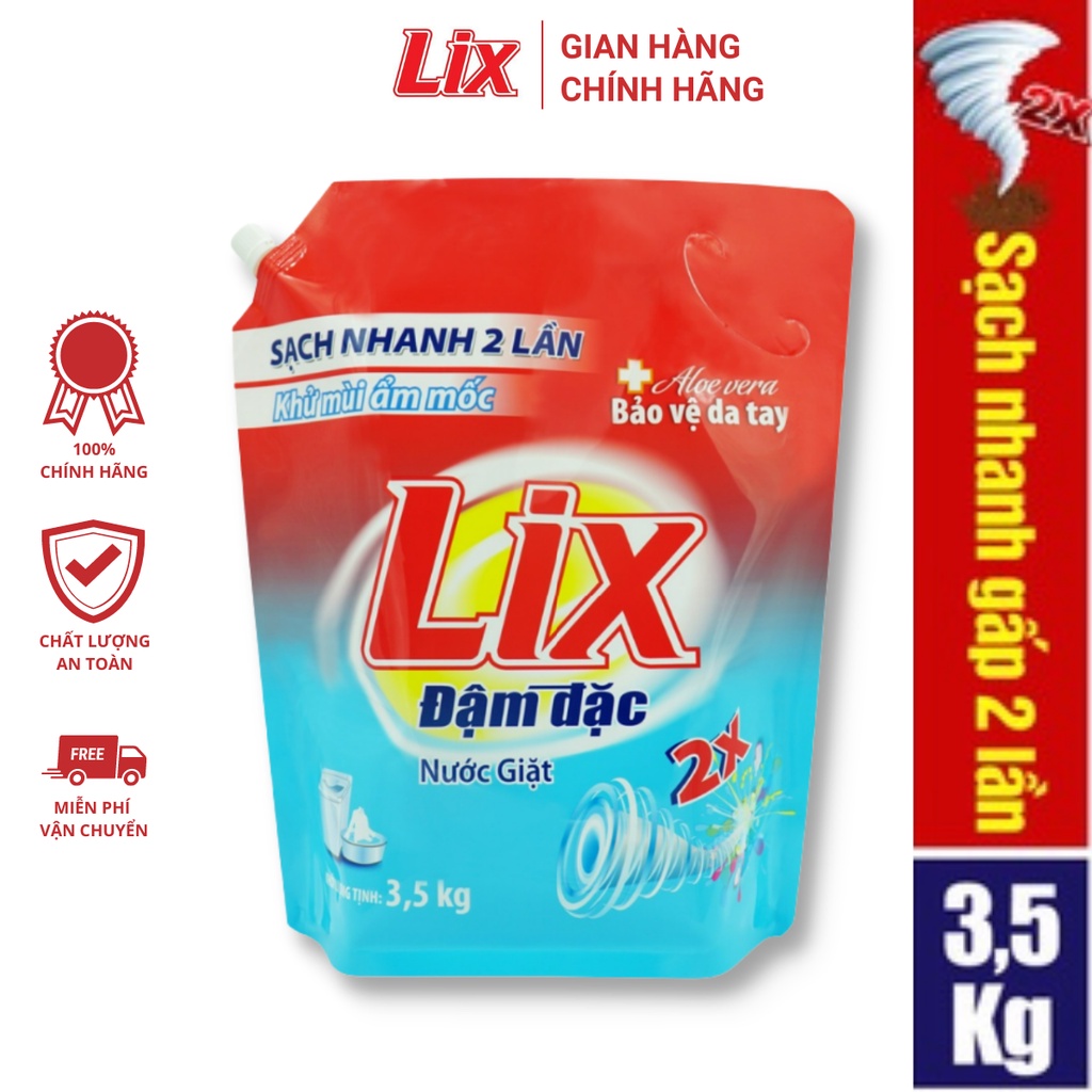 Nước giặt Lix đậm đặc hương hoa túi 3.5kg làm sạch cực nhanh vết bẩn NG350 tăng gấp đôi sức mạnh giặt tẩy quần áo