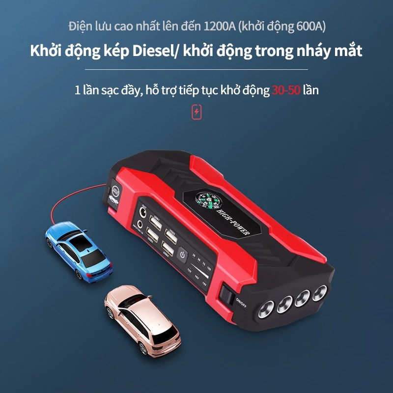 Bộ kích điện khẩn cấp xe hơi cao cấp, dung lượng cao đa năng-Sạc dự phòng-Đèn LED-SJ0095
