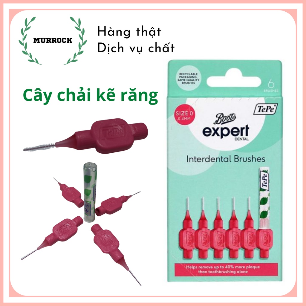 Cây chải kẽ răng TePe Boots Expert Interdental Brushes làm sạch kẽ răng UK Anh Quốc (hộp 6 cây