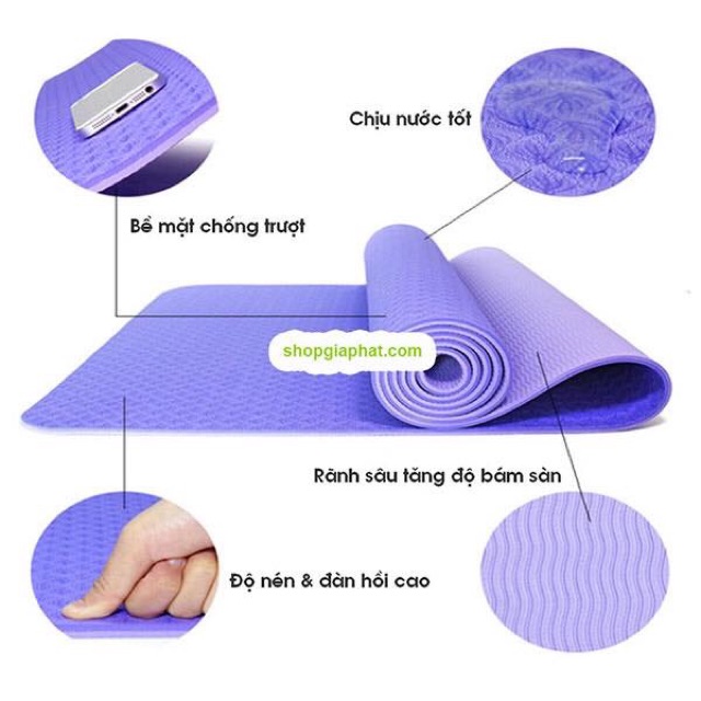 Thảm tập thể thao yoga 2 lớp TPE chống trơn tượt nhiều màu