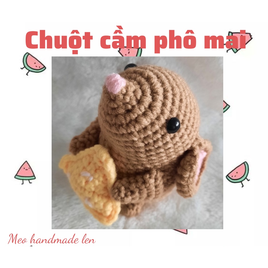 Chuột cầm phô mai - Handmade len - Amigurumi - Crochet (có chuông)