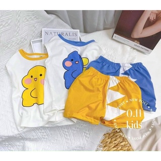 Bộ ba lỗ bé trai mặc hè, bộ khủng long viền màu bé trai, bộ chui đầu bé trai chất cotton mát