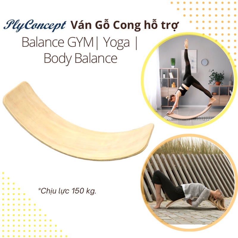 Ván gỗ cong tập thăng bằng, hỗ trợ tập luyện Yoga, Body Balance, Gym - Plyconcept Balance Board