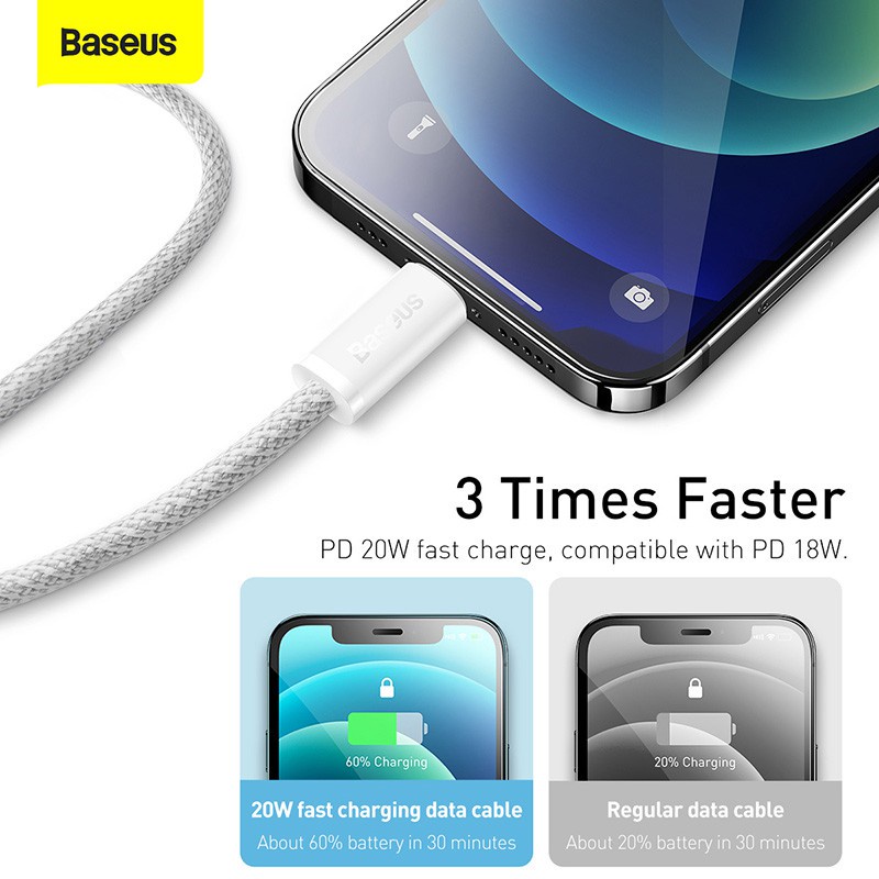 Ảnh Dây Cáp Baseus PD 20W Nối Đầu USB-C Sang Đầu L Sạc Nhanh Hỗ Trợ Truyền Dữ Liệu 480Mbps 3