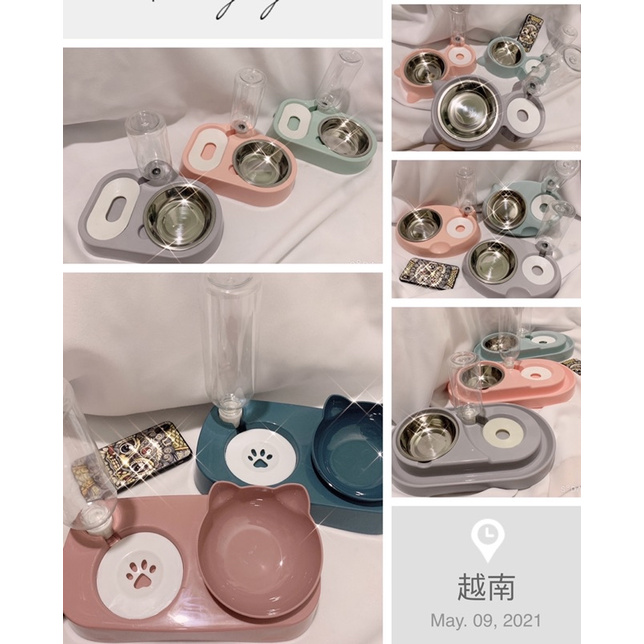 Bát innox kèm bình nước tự động cho cún mèo | Shopee Việt Nam