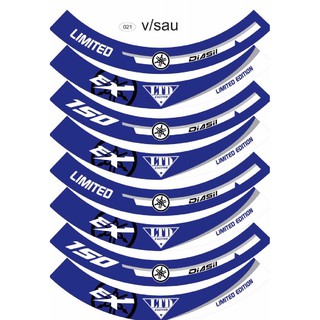 Tem dán full vành xe exciter 150 xanh trắng, tem mâm trùm xe máy 16 miếng full 2 bánh trước sau. Decal trùm vành