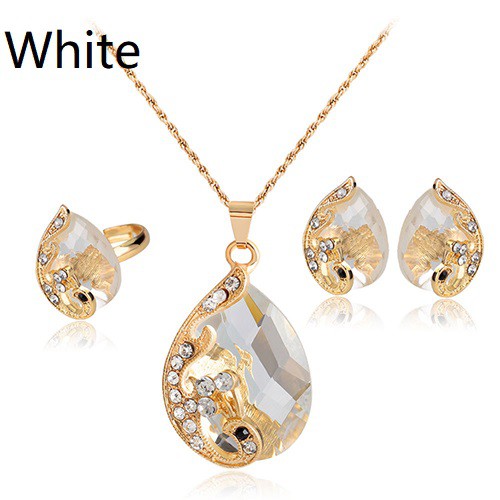 Nữ Kim Cương Giả Mặt Dây Chuyền Vòng Cổ Bông Tai Nhẫn Tiệc Cưới Bộ Trang Sức M07