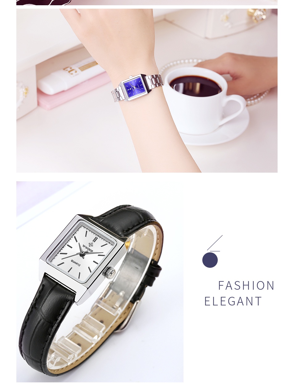 Mô tả Đồng Hồ Quartz WWOOR Mặt Chữ Nhật Dây Da Màu Đen reloj mujer-8850 - 10