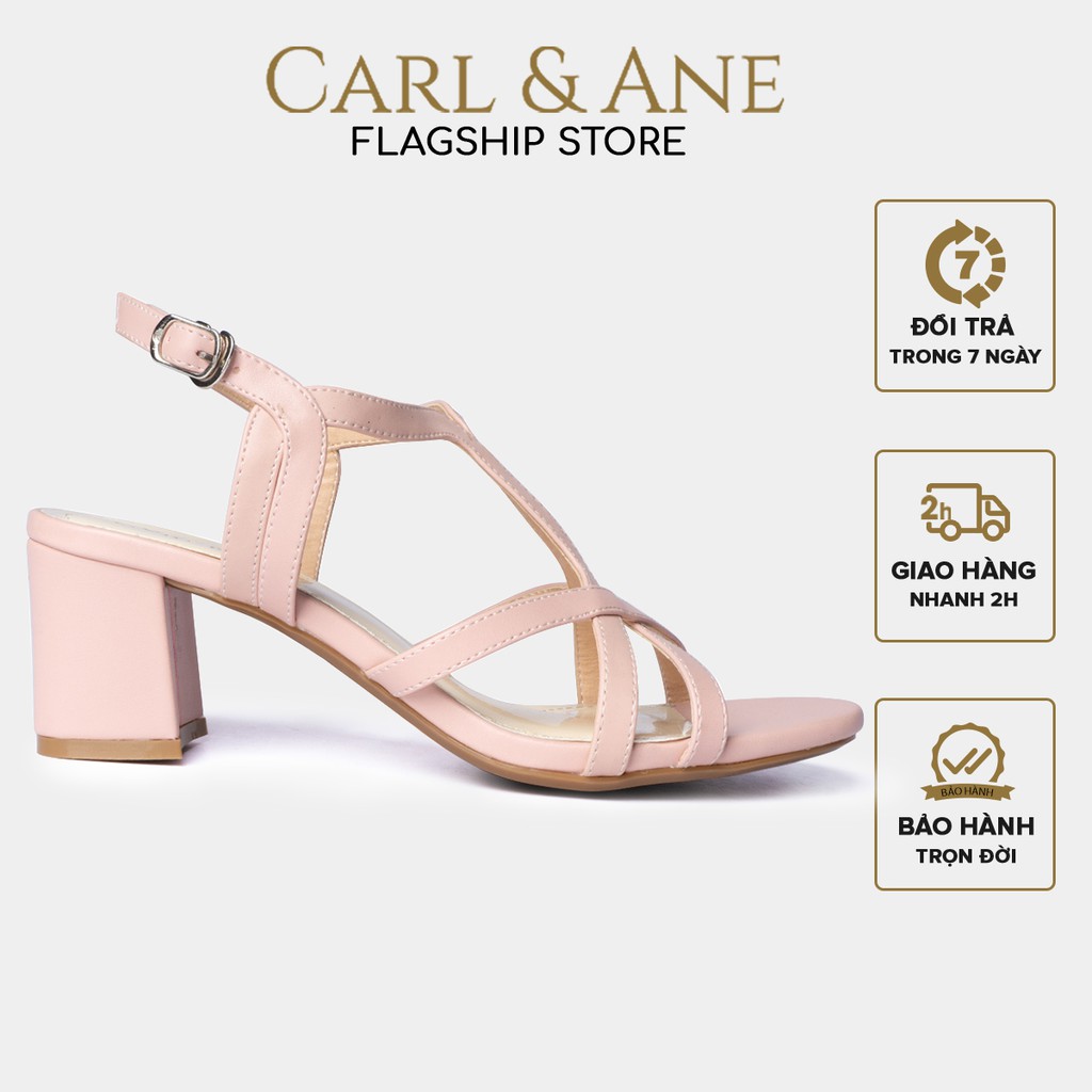 [Mã BMLTB35 giảm đến 35K đơn 99K] Carl & Ane - Giày sandal phối dây nữ mũi vuông gót cao 5cm màu hồng _ CS002