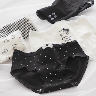 Quần Lót cotton In Hình Mèo Trắng Đen Đơn Giản Dễ Thương Cho Nữ