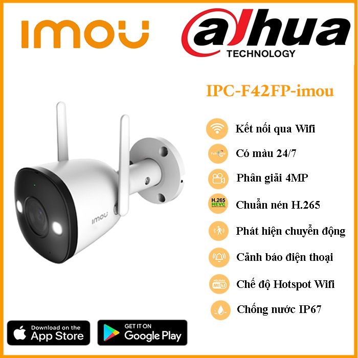 Camera IMOU Wifi Bullet IPCF42FP 4.0Megapixel,FullCollor,chống nước