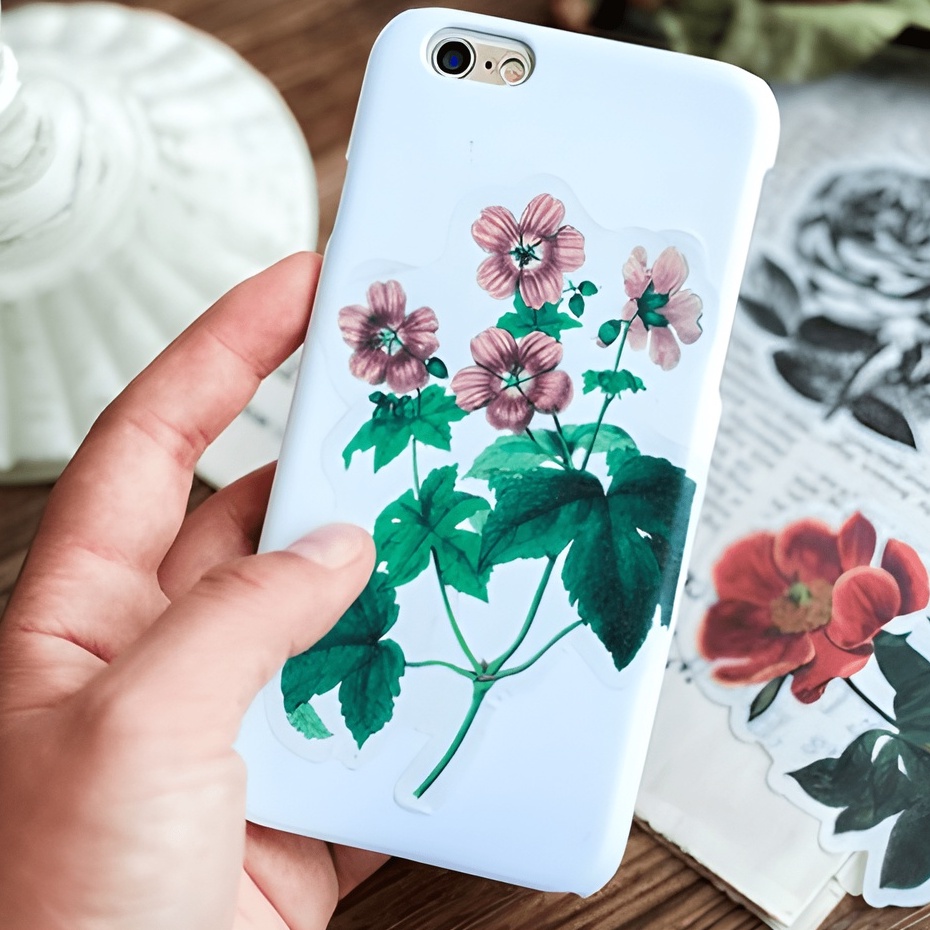 Sticker vintage hoa phong cảnh trang trí sổ cổ điển dán mũ bảo hiểm điện thoại quà tặng set 60 miếng dán HD210-K63