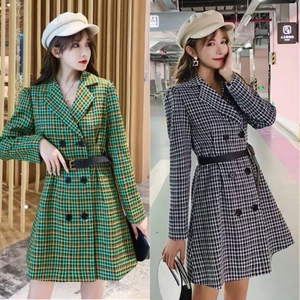 [XẢ KHO GIÁ RẺ] Đầm váy vest công sở kẻ ô kèm belt túi hàng đẹp quảng châu
