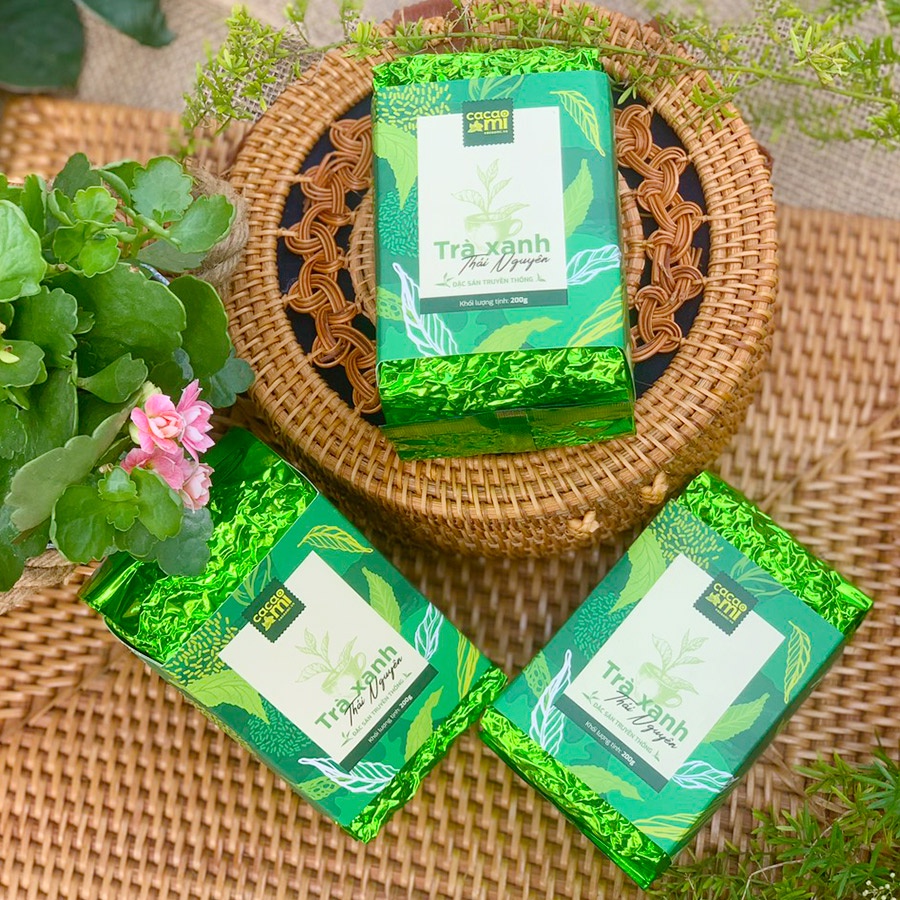 Ảnh Trà xanh Thái Nguyên CACAOMI chè Tân Cương đặc sản truyền thống Việt Nam làm quà biếu tặng 200g 3