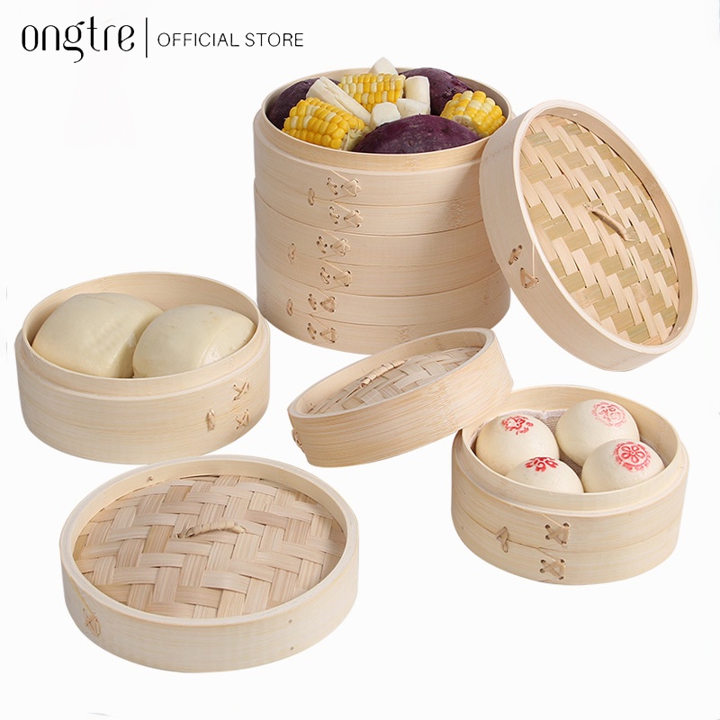 Xửng Hấp Bánh Bao ONGTRE Khung Gỗ, Lồng Hấp Dimsum, Há Cảo Bằng Tre, Dùng Cho Nhà Hàng, Gia Đình