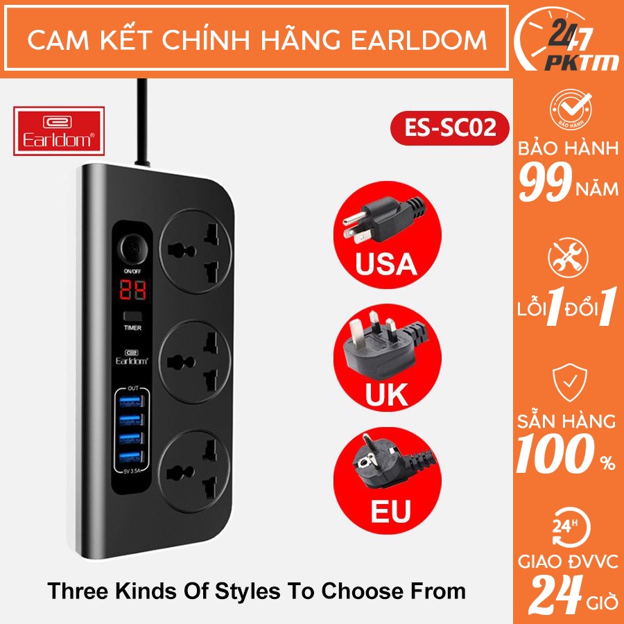Ổ Cắm Điện Đa Năng Nhiều Cổng USB/ USA/ AUS/ UK/ EU Earldom ES - SC02 ...