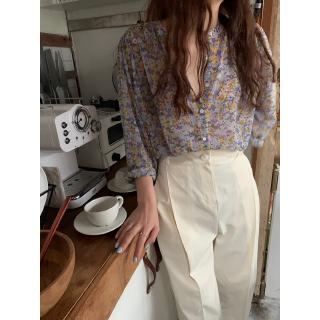 Phong cách hàn quốc nữ nữ dáng rộng voan hoa áo sơ mi dài tay baju baju wanita lengan panjang