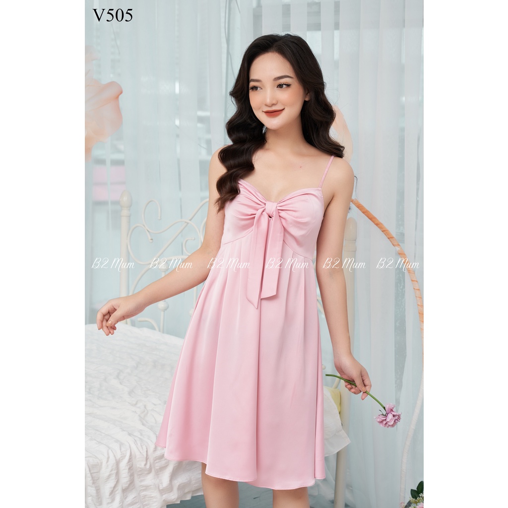 V505 Váy bầu lụa 2 dây nơ B2 Mum
